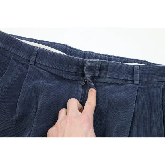 Vintage 70s Lands End Mens 40x32 Faded Wide Leg Corduroy Chino Pants Blue USA